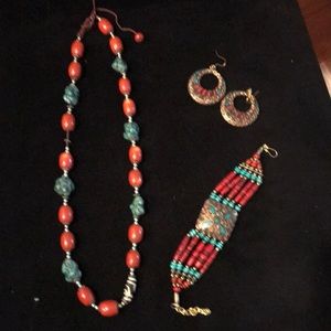 Beautiful red and turquoise 3 piece set
